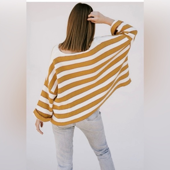By Together Yellow Stripe Boxy Cotton Sweater - Picture 3 of 12